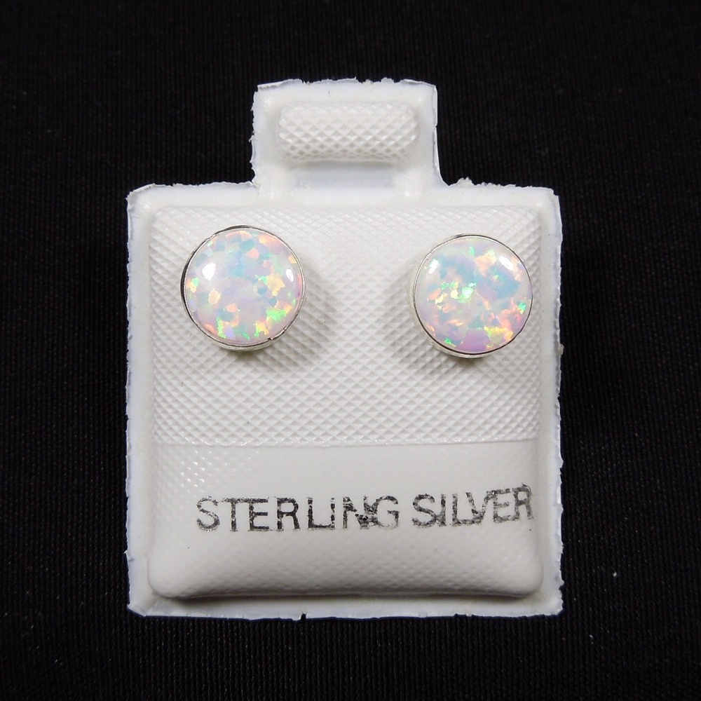 6mm White Fire Opal 925 Sterling Silver Stud